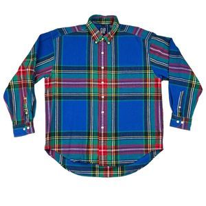 GAP Shirt Mens XL Plaid Flannel Heavy Cotton Button Up 90's Vintage